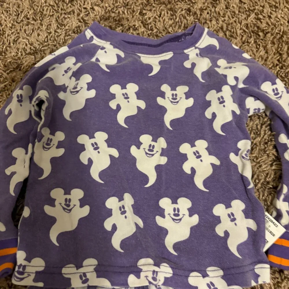 Disney Mickey Mouse Ghost Halloween Pajama Set Purple 2 Long Sleeve Pants Cotton